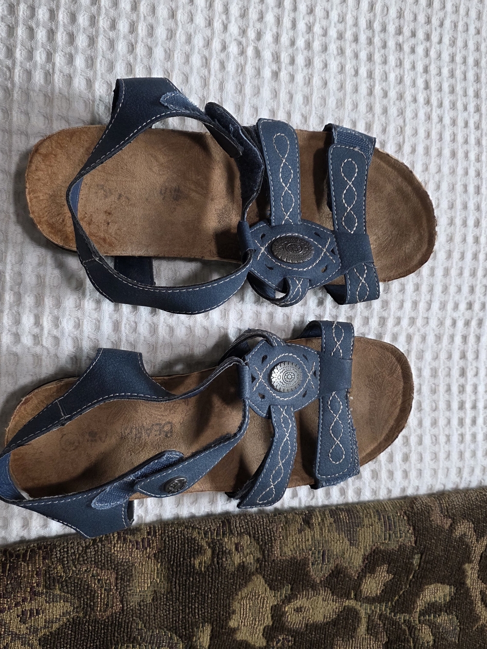BearPaw Navy Blue Leather Adjustable Strap Sandals